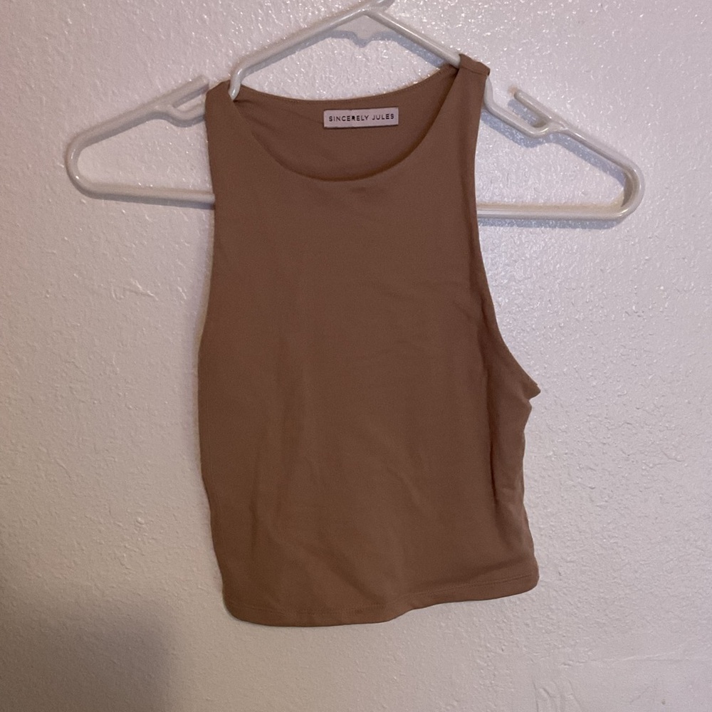 Sincerely Jules Fitted Tan Crop Tank Top